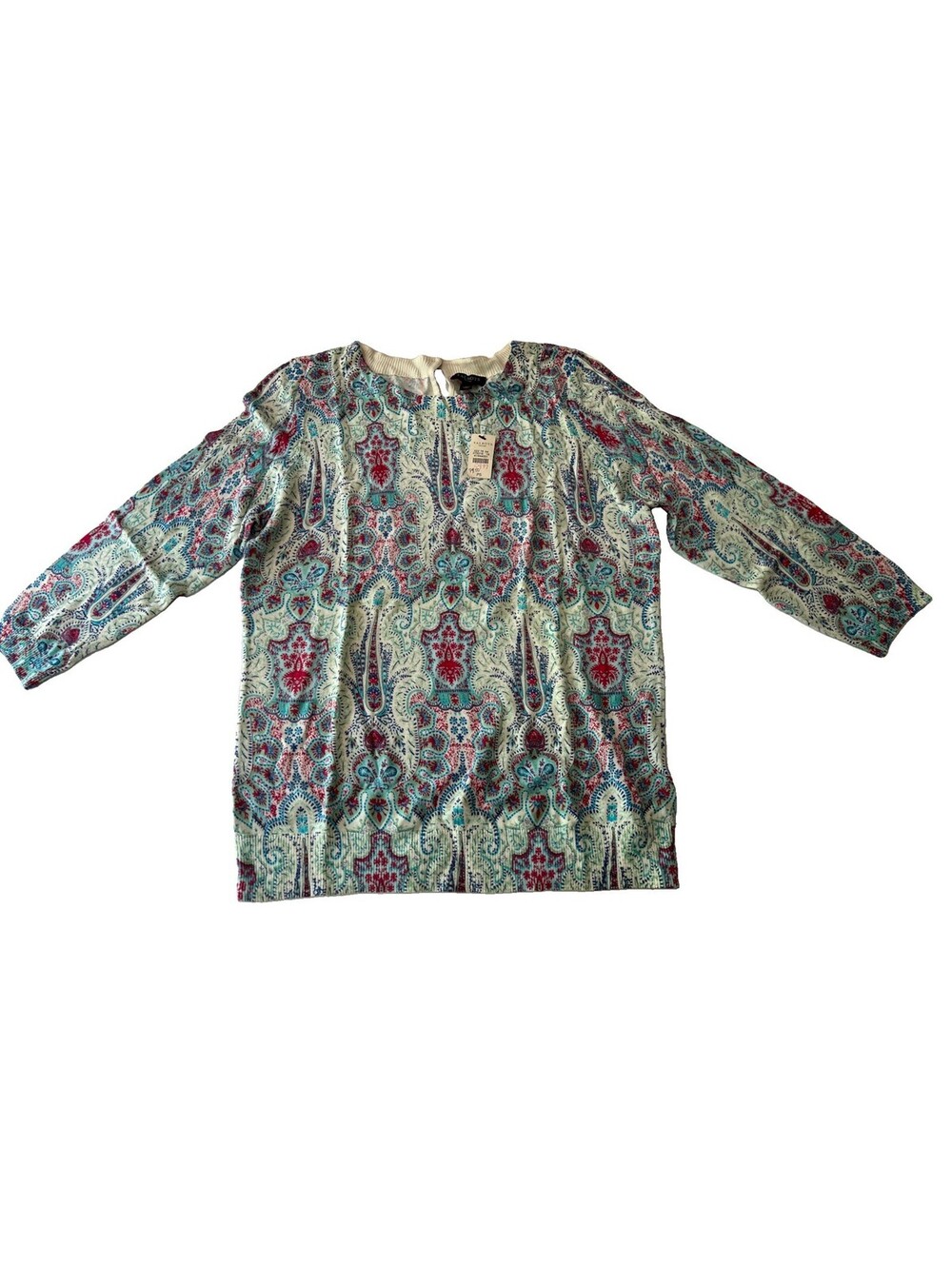 TALBOTS Petites Womens Pink Blue Blouse Top Sz Sp Paisley Rayon Blend Boho Color